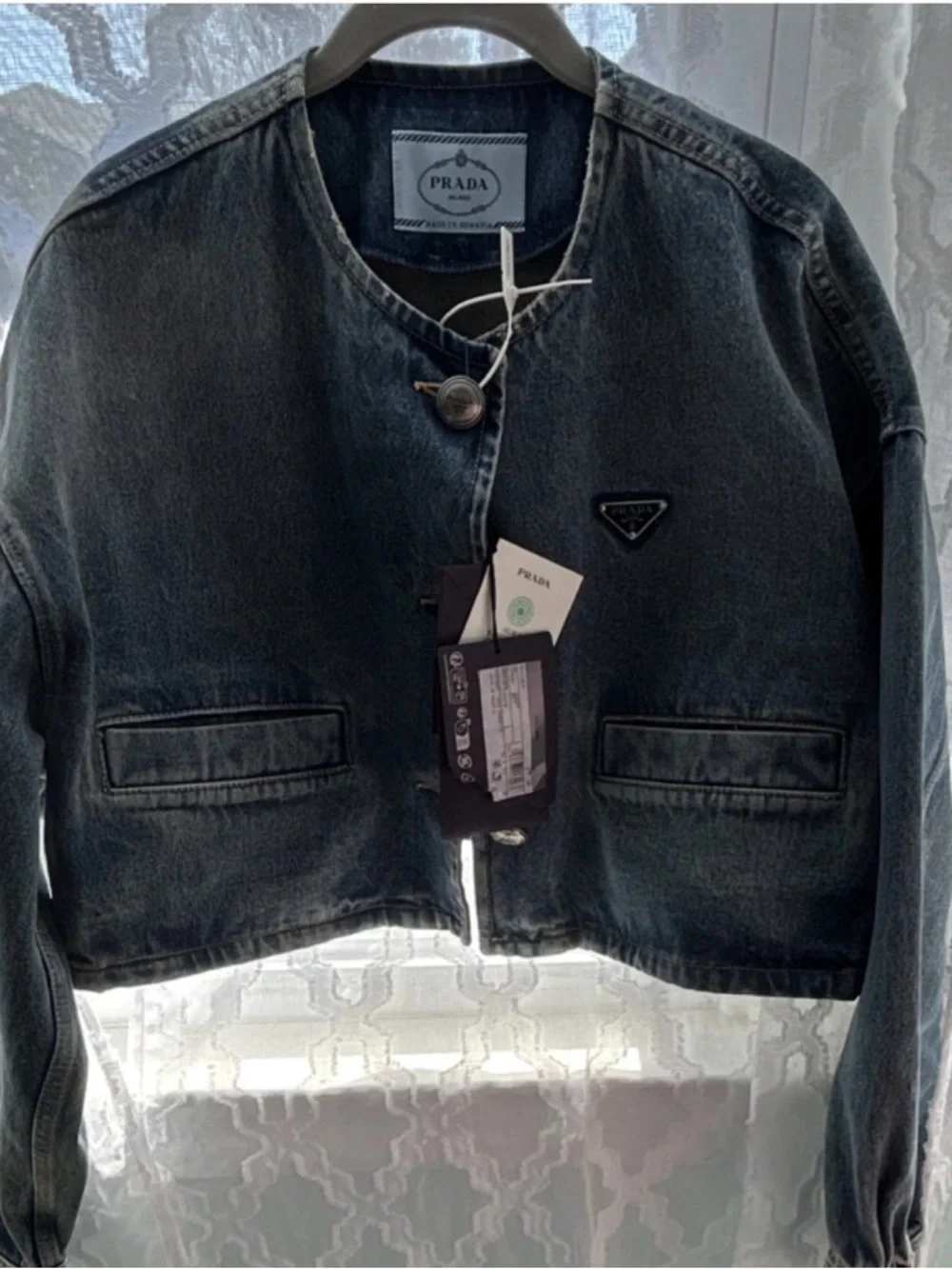 Prada Blue Denim Jacket with Triangular Logo - Picture 3 of 4